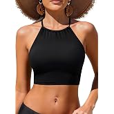 Women High Neck Bikini Top Halter Swim Top Only | Removable Padded Cups, High Neck Design, Sleek Halter Tie Back