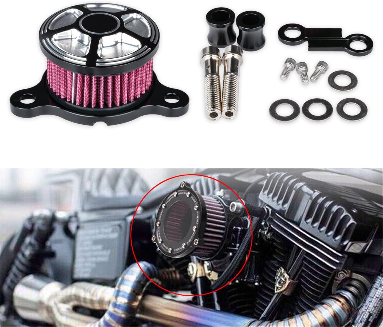 TUINCYNUniversal Motorcycle Air Filters Air Intake Filters System with CNC Black Chrome Mounting Craft For Harley Davidson Sportster XL883/1200 X 48 2004-2014 Scooter (Pack of 1)