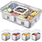 Snackle Box Container, 304 Stainless Steel Divided Serving Tray with Lid and Handle, Portable 8 Compartments Veggie Tray for Fruits,Veggies,Nuts &Candy, Dishwasher Safe for Travel,Picnic,Beach&Parties