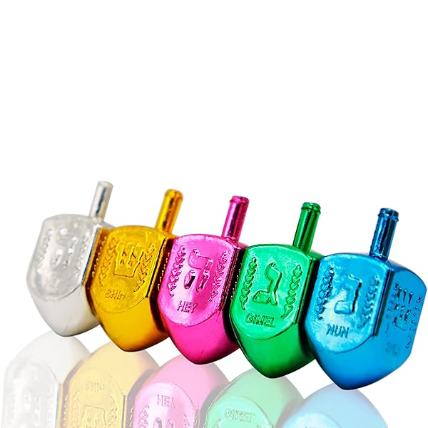 THE DREIDEL COMPANY HANUKKAH GIFT-SET OF 8 DREIDELS AND 25 PREMIUM CHOCOLATE GELT COINS FOR CHANUKAH, IN ADORABLE DREIDEL SHAPED KEEPSAKE BAG (HANUKKAH CHOCOLATE GELT)
