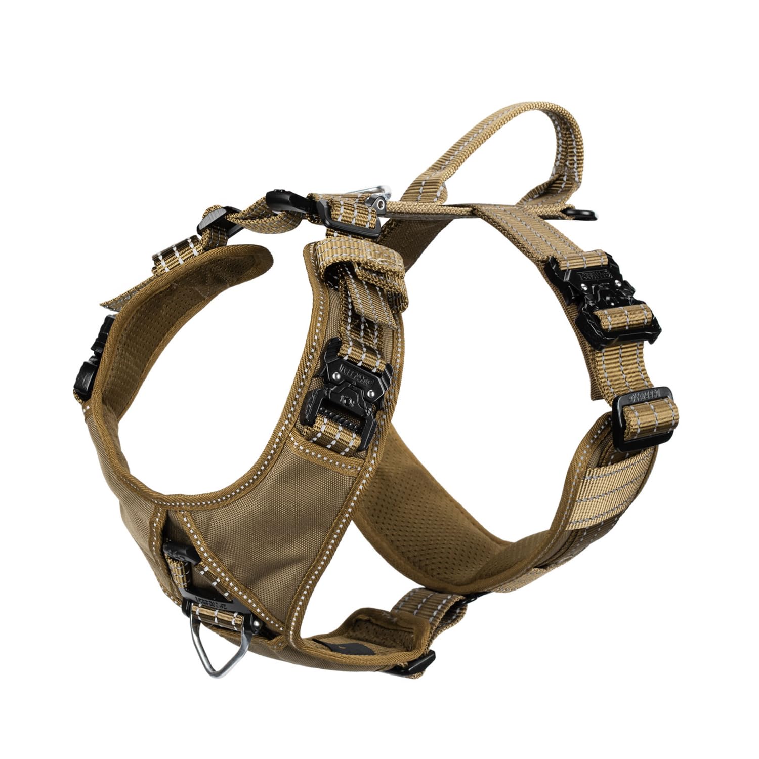 Photo 1 of ICEFANG Dog Strap Harness with 4 x Metal Buckles,for X-Large Sized Dog,K9 Vest,Y-Shape Chest,Adjustable Pet Harness,No-Pull Front Leash Clip (X-Large (Pack of 1), Brown)