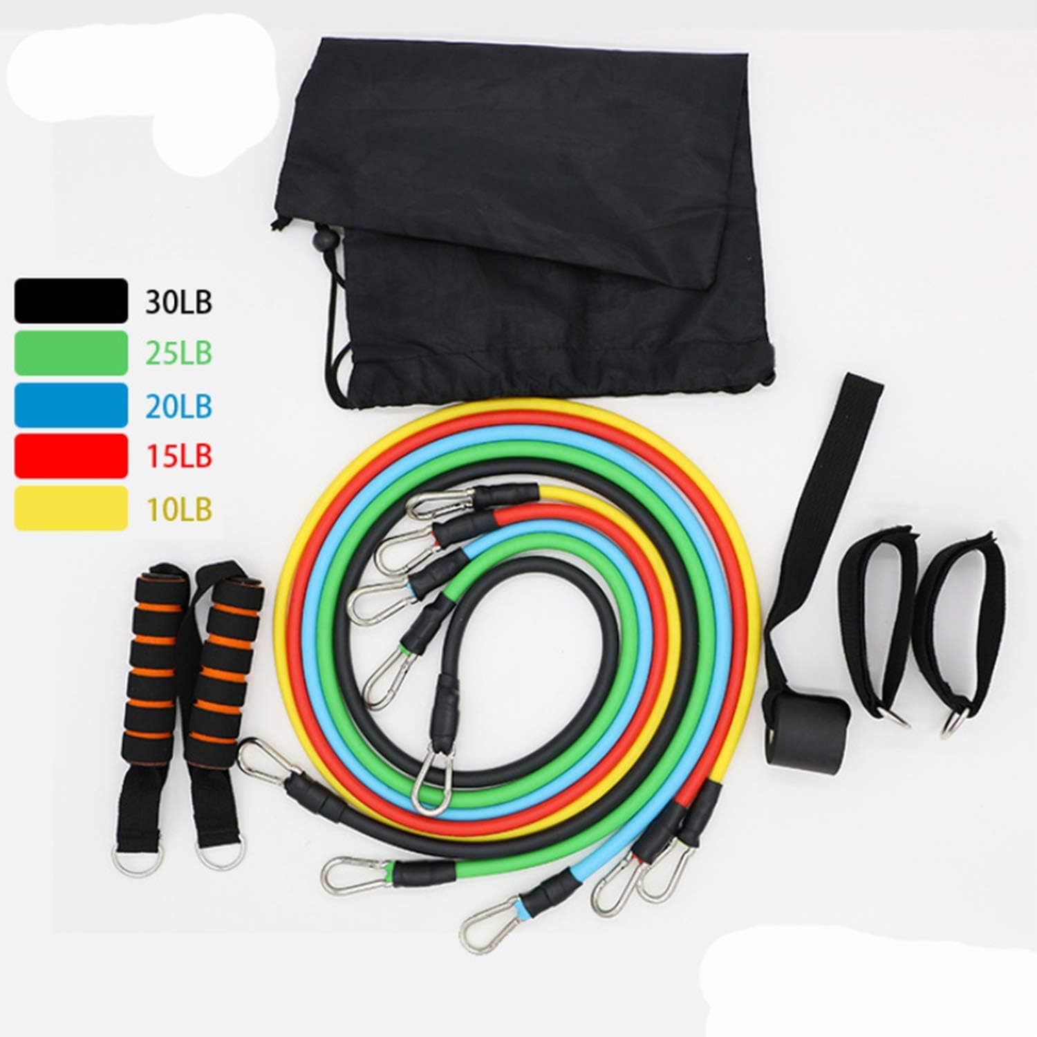 Exercise Resistance Bands and Workout Fitness Set - 5 Tubes, 2 Hand Grips, 2 Ankle Straps, Door Anchors, Carrying Pouch - Yoga, CrossFit, Pilates, Physio Home Gym Equipment for Arm Legs & Glutes
