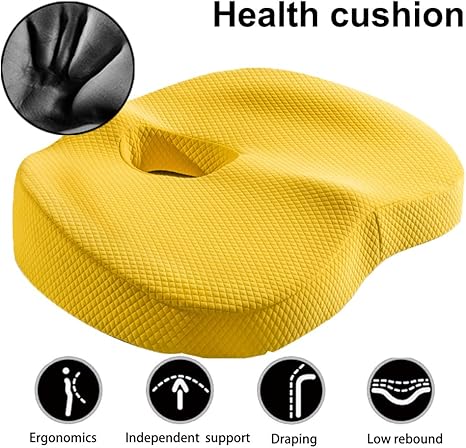 Amazon Yihiro ヘルスケア 座布団 低反発 姿勢矯正 骨盤ダイエット 痔疾ケア 腰痛対策 美尻 健康クッション 中空設計 通気座布団 オフィス 家 自宅 車用 イエロー ラグ カーテン ファブリック オンライン通販