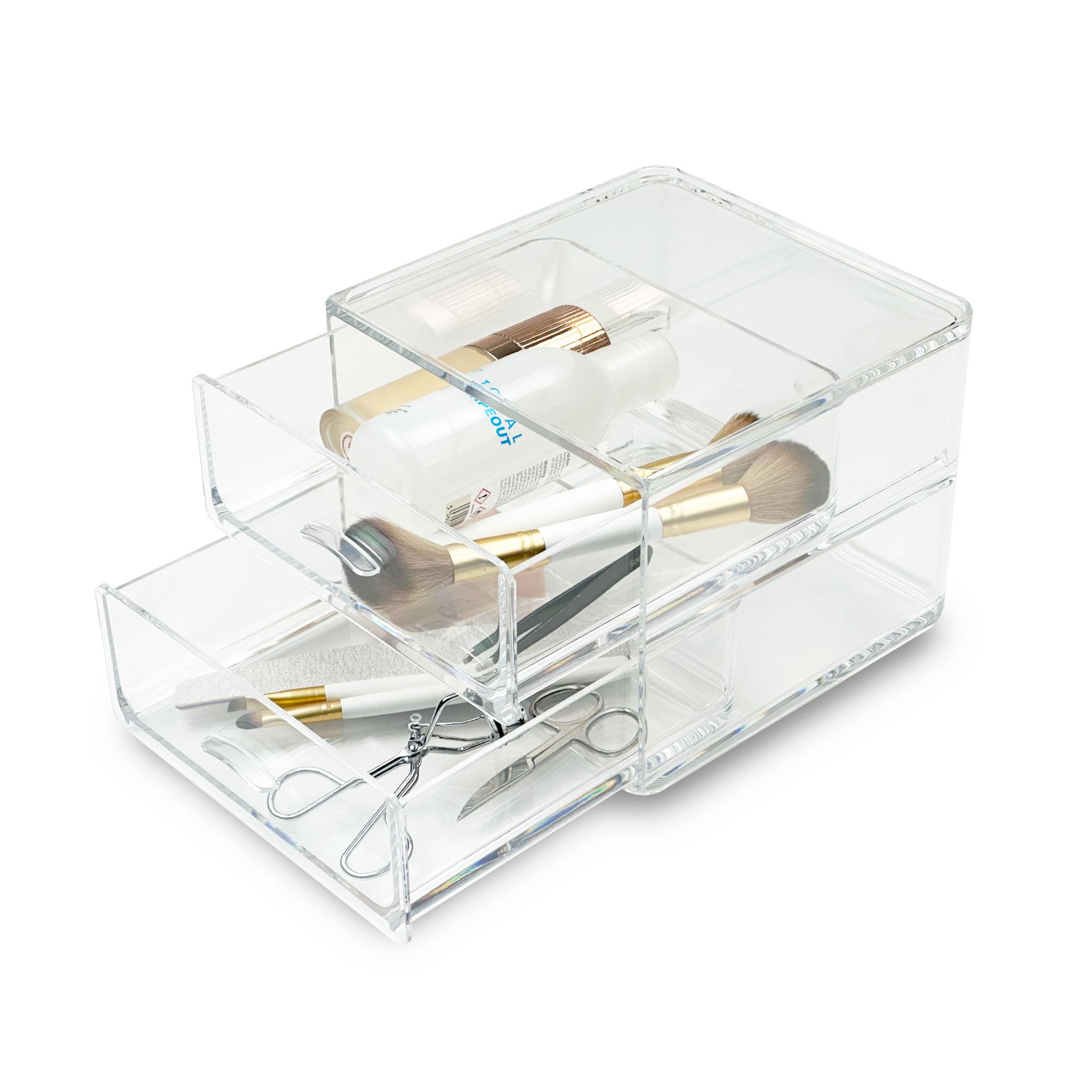Addis 2 Drawer Clear Acrylic Make Up Cosmetic Desk Top Stationary Storage Organiser Box, Clear Acrylic