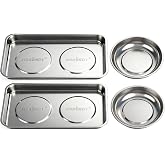 HORUSDY 4-Piece Large Magnetic Parts Tray Set, Stainless Steel Heavy Duty 9.5" W x 5.5''L Square and 4.5" Round Magnetic Trays Tools Parts Tray