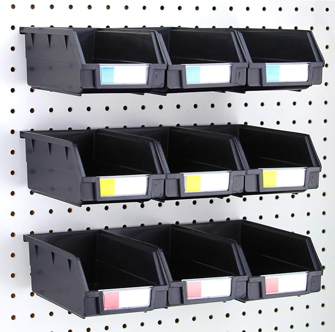 Pegboard Bins 9 Pack Black Extra Large Hooks to Any Peg