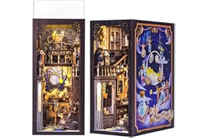 Fsolis Book Nook Kit DIY Miniature Dollhouse Kit, 3D Wooden Puzzles for Adults, 350pcs, Bookshelf Diorama Decor Tiny House Mini Craft Gifts for Women Teens and Book Lovers(Nebula Common Room)