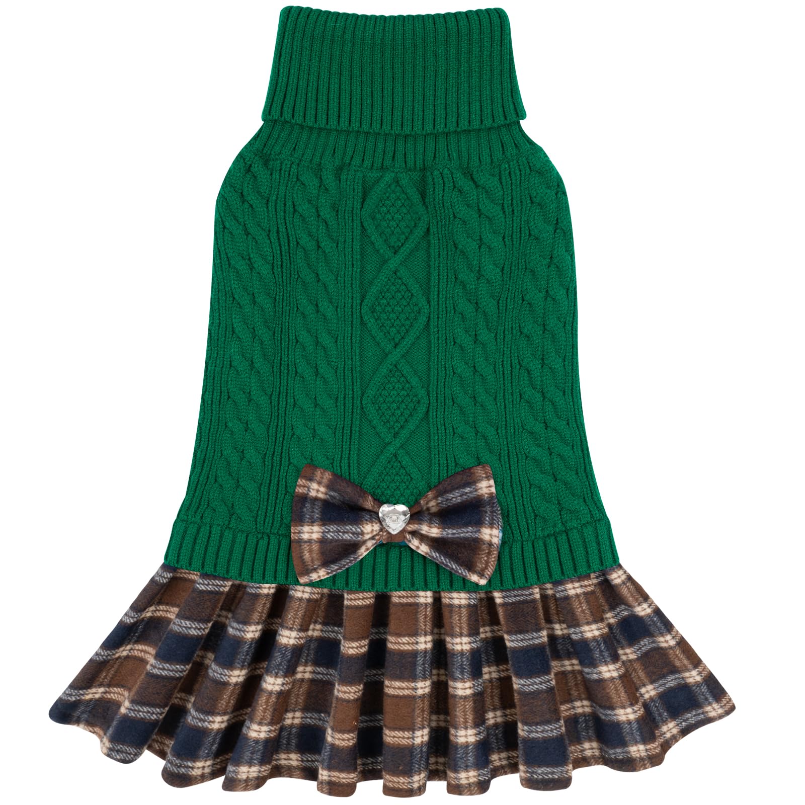 KYEESE Dog Sweater Thick Dog Sweaters for Small Dogs Male Comfy Dogs Clothes with Bowtie Soft Turtleneck Pet Sweater Dress Warm Pullover Pet Coats, Green, X-Large Image
