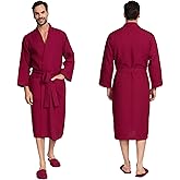 Lotus Linen Men’s Waffle Weave Cotton Bathrobe – Lightweight, Quick Dry Spa Robe, Personalized Robes