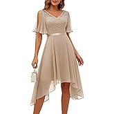 BeryLove Cocktail Formal Party Dress Bridesmaid Wedding Guest A Line Lace Elegant Flowy Prom Dresses