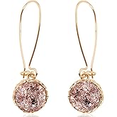 Simulated Druzy Threader Drop Earrings for Women - Gold, Silver, or Rose Gold Tone Trendy Boho Dangles with Sparkly Round Stone