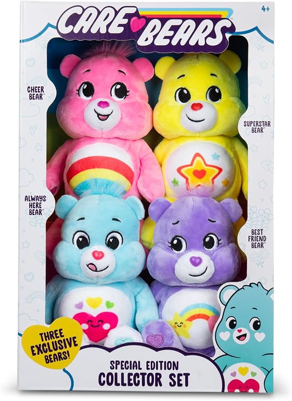 Care Bears Basic Fun Treasure Box: Conjunto de 4 peluches de chapéu, macios e fofinhos, para colecionar e brincar, adequado para rapazes e raparigas a partir dos 3 anos, 36,83 cm