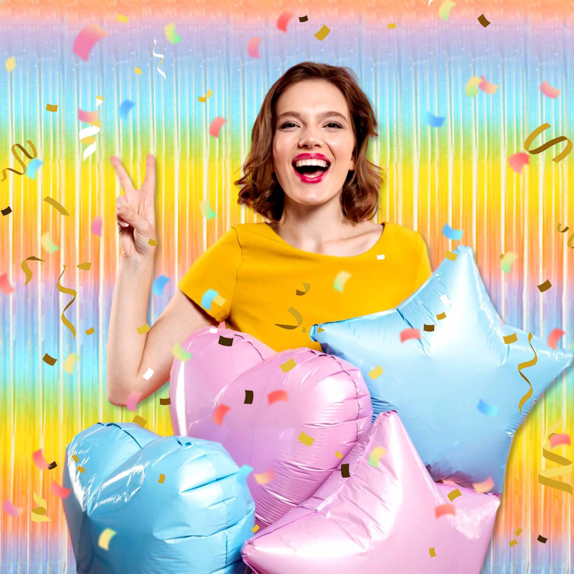 6 Pack 3.28x9.8 Ft Light Rainbow Foil Fringe