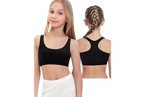 iMuchic Girls Racerback Sports Bra, Built -Up Stretch Crop Undershirt Seamless Training Bra in Everyday Colors for Teens