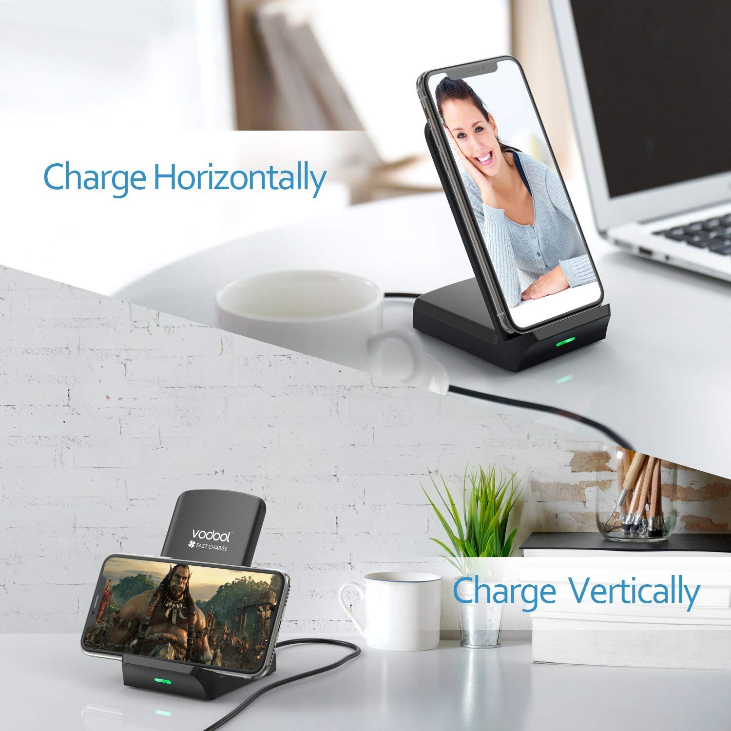 Wireless Charger, 10W Qi Ladestation mit Lüfter Kabelloses Leistungsstarkes Induktives Ladegerät kompatibel zu Samsung S9/S8/S8+/S7/S6/Edge/Plus/Note, iPhone 8/iPhone 8 Plus/iPhone X, Nexus, HTC, LG usw.
