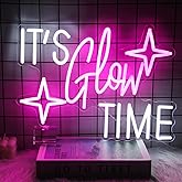 It's Glow Time Neon Sign Party Decorations Pink White Letter Neon Light Star LED Sign for Wall Celebrate Party Neon Signs for Bedroom Thanksgiving Christmas New Year Bar Decor Girl Gifts