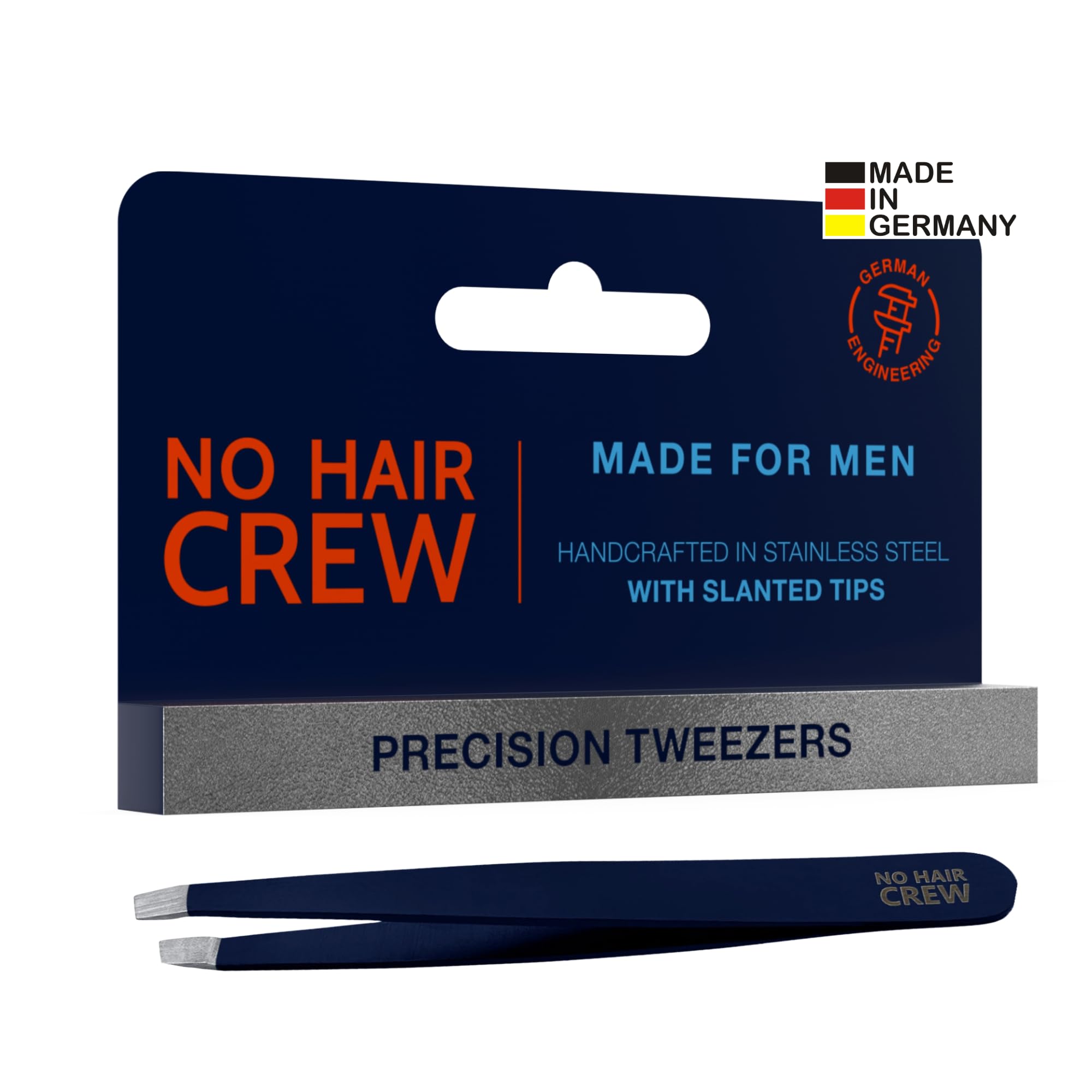 NO HAIR CREW Tweezers for Men – Durable Stainless Steel – Hand-Filed Tips – Made in Germany – for Eyebrows, Ingrown Hairs & Precise Plucking