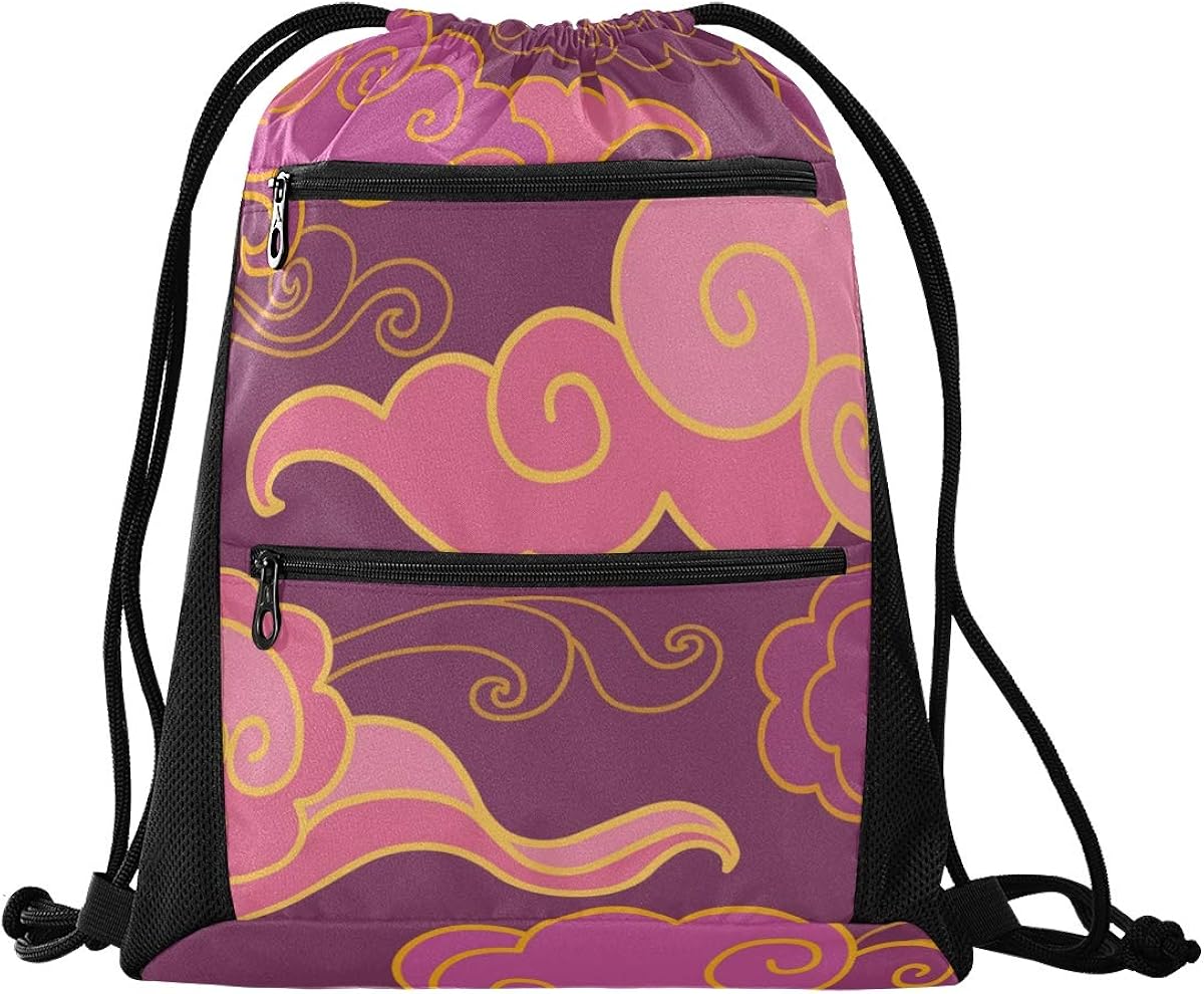 Pink Clouds Mesh Swim Bag Mesh Pool Bag With Pockets for Swimming