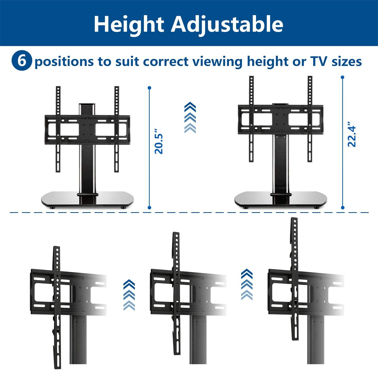 Universal TV Stand Base Table Top TV Stand Swivel Mount for Most 27-55 inch LCD LED TVs, Height Adjustable TV Mount Stand with Black Tempered Glass Base and Cable Management, VESA 400x400mm: Furniture & Decor
