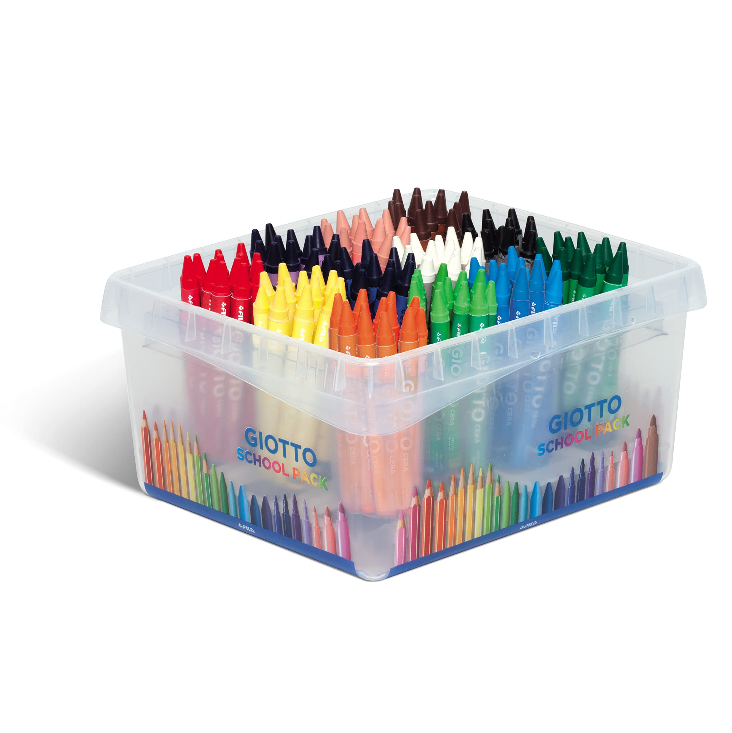 GIOTTO Cera Super Washable Large Wax Crayon, Schoolpack, 144 Crayons in Assorted Colours, For Children, Party Bags & Schools