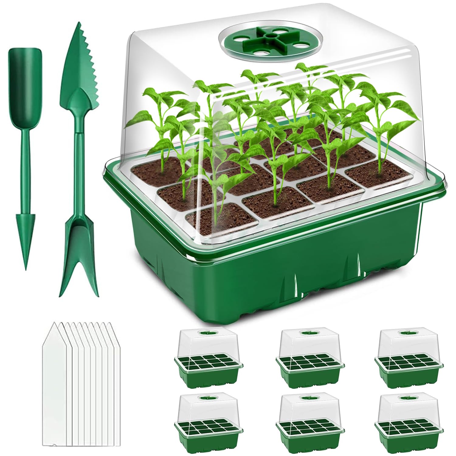 zociko Seed Trays 6 Packs, 72 Cells Propagators Growing Seedling Starter Lids Thicken Plant Germination Reusable Kit, Seed Starting Trays with Clear Lids Humidity Dome for Greenhouse, Garden