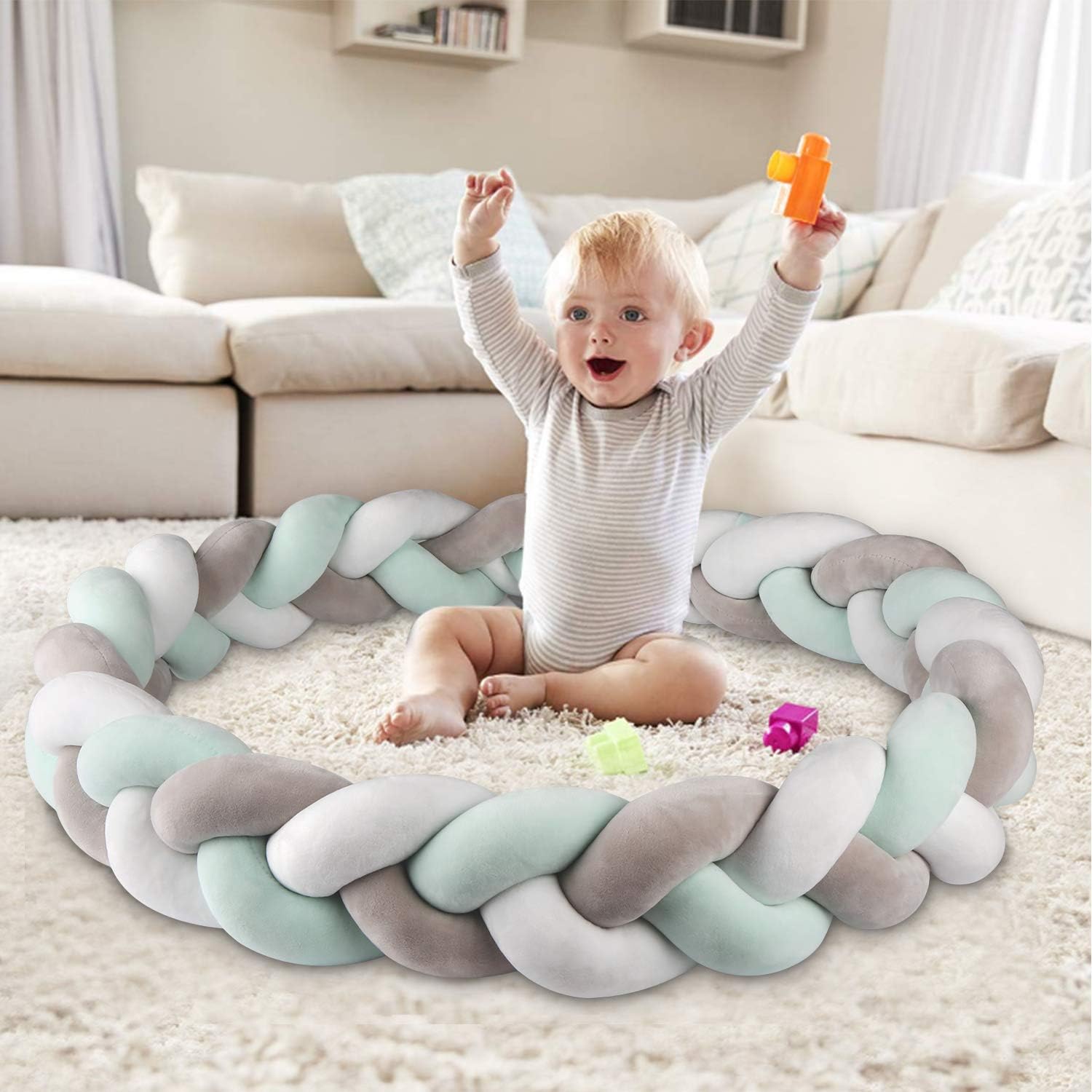 Luchild Braided Crib Bumper, 78.7 inch/2m Baby Cot Bumper, Crib Bumper Wrap Around Protection