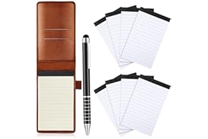 10pcs Mini Brown Pocket Notepad Holder Set, Small Notebook Holder with Lined Sheets, Metal Pen and 3 x 5 Inch Memo Book Refil
