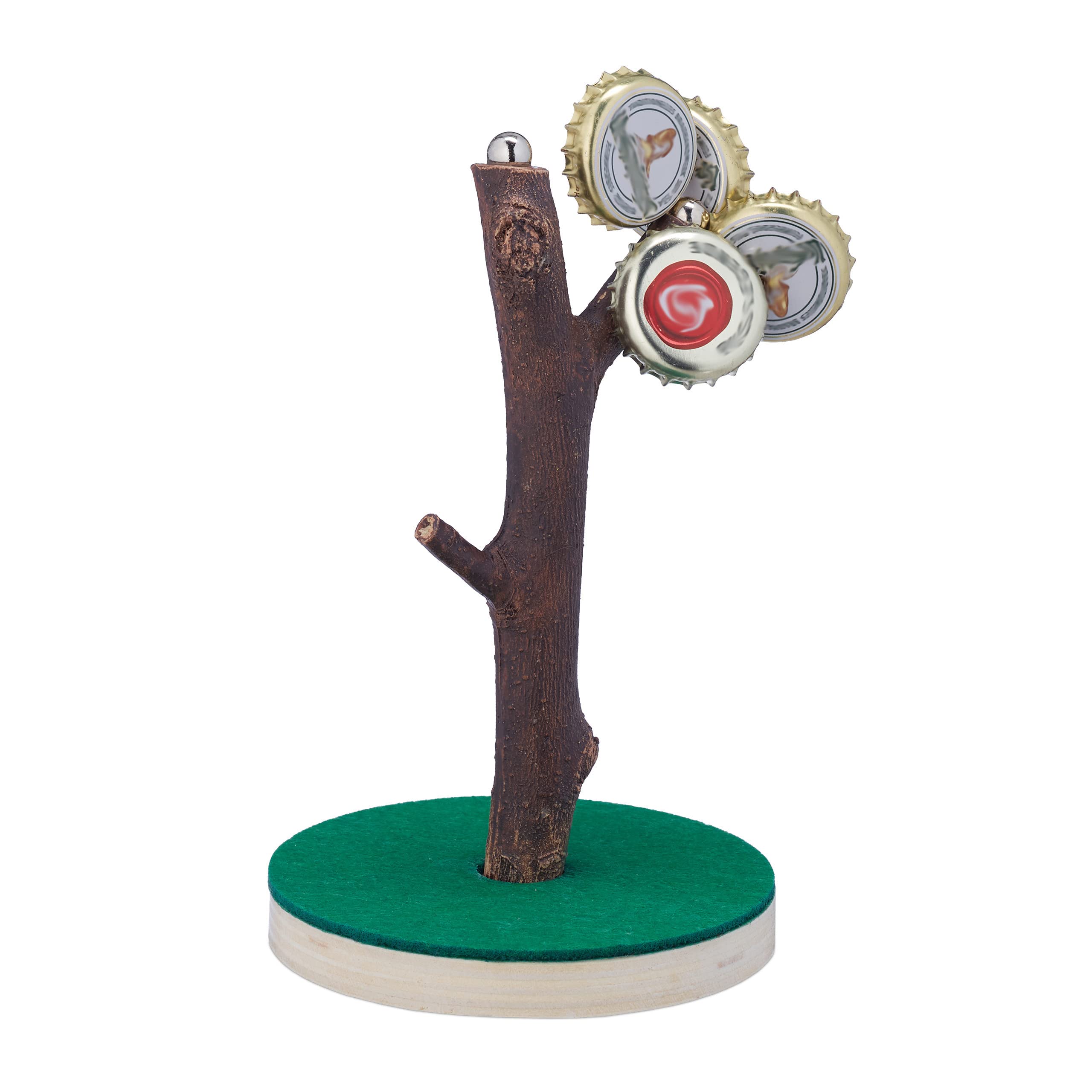 Relaxdays Bottle Tree, Drinking Game & Lid Holder, HxD 14 x 9 cm, Gift, 2 Magnet, Beer Cap Storage, Party Decoration, Wood, Polyresin, Steel