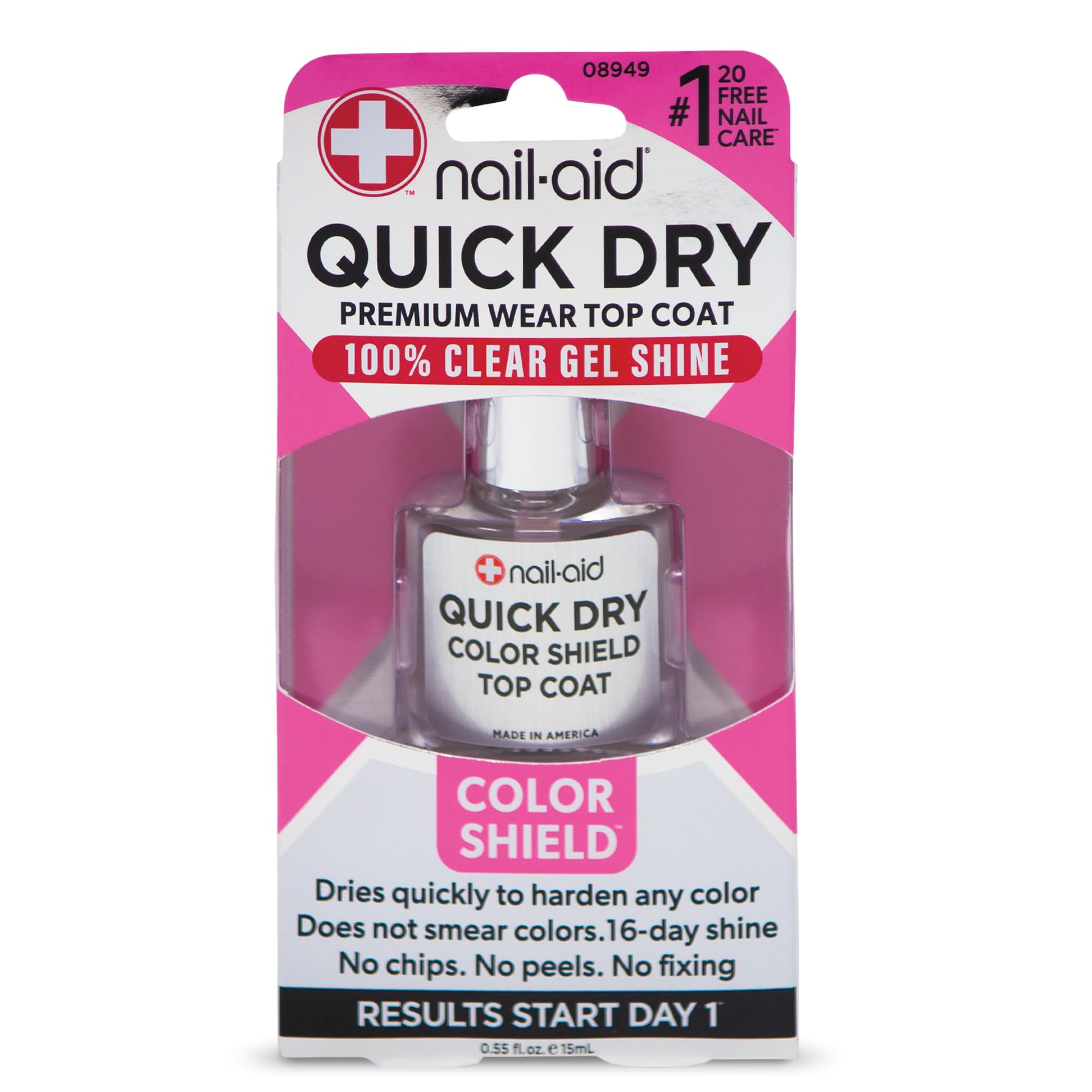 Nail-Aid Quick Dry Glass Shine Top Coat - No Chips - No Peels