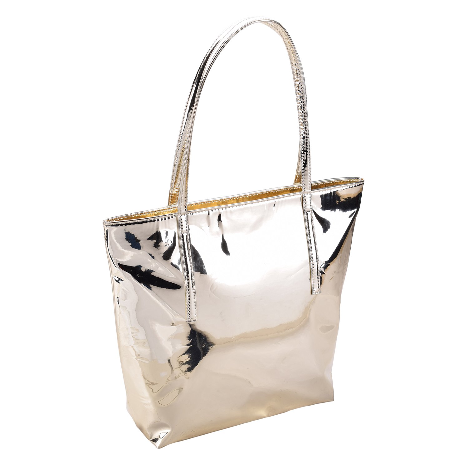 carrywalk women's metallic tote waterproof bags casual women with zipper material is pu.