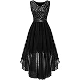 BeryLove Sequin Wedding Guest Formal Cocktail Dresses Prom Party Lace High Low Bridesmaid Elegant Dress