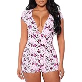 RUEWEY Women V-Neck Shorts Jumpsuit One Piece Bodysuit Pajama Long Sleeve Bodycon Rompers Overall