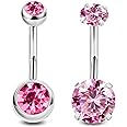 NICEIGHT 2PCS 14G Surgical Steel Belly Button Rings for Women Round CZ Navel Ring Long Belly Rings Belly Piercing Jewelry 6-16MM