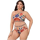 RoseSeek Women's Plus Size Floral Bathing Suit One Shoulder High Waisted Bikini Set Boho Summer Swimsuits