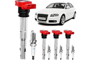 UF529 Ignition Coil Packs & Spark Plugs (Set of 4), Compatible with 2005-2016 Volkswagen Tiguan/Jetta/CC/GTI/Passat, Audi A4/
