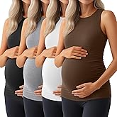 Ficerd 4 Pack Women's Maternity Tank Tops, Side Ruched Sleeveless Pregnancy Shirts Summer Comfy Round Neck Maternity Vest Tee