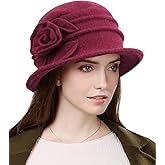Sumolux Women Beret Hat French Vintage Floral Wool Dress Cloche Classic Winter Hat 1920s