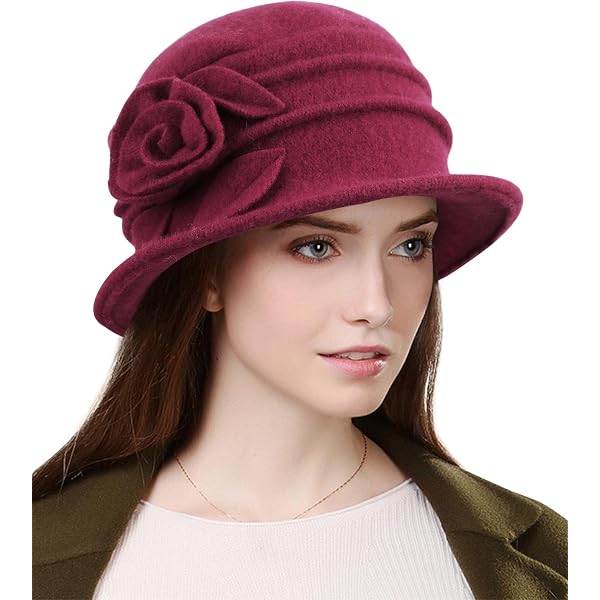 Fleece Beret Hat French Vintage Floral Bucket Cloche Winter Womens Bell Beret Hat French Vintage Floral Fleece Cloche  main image 3