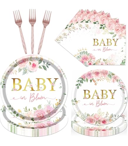 170 Pcs Baby Shower Decorations For Girl - Floral Plates Napkins Cups Tablecloth