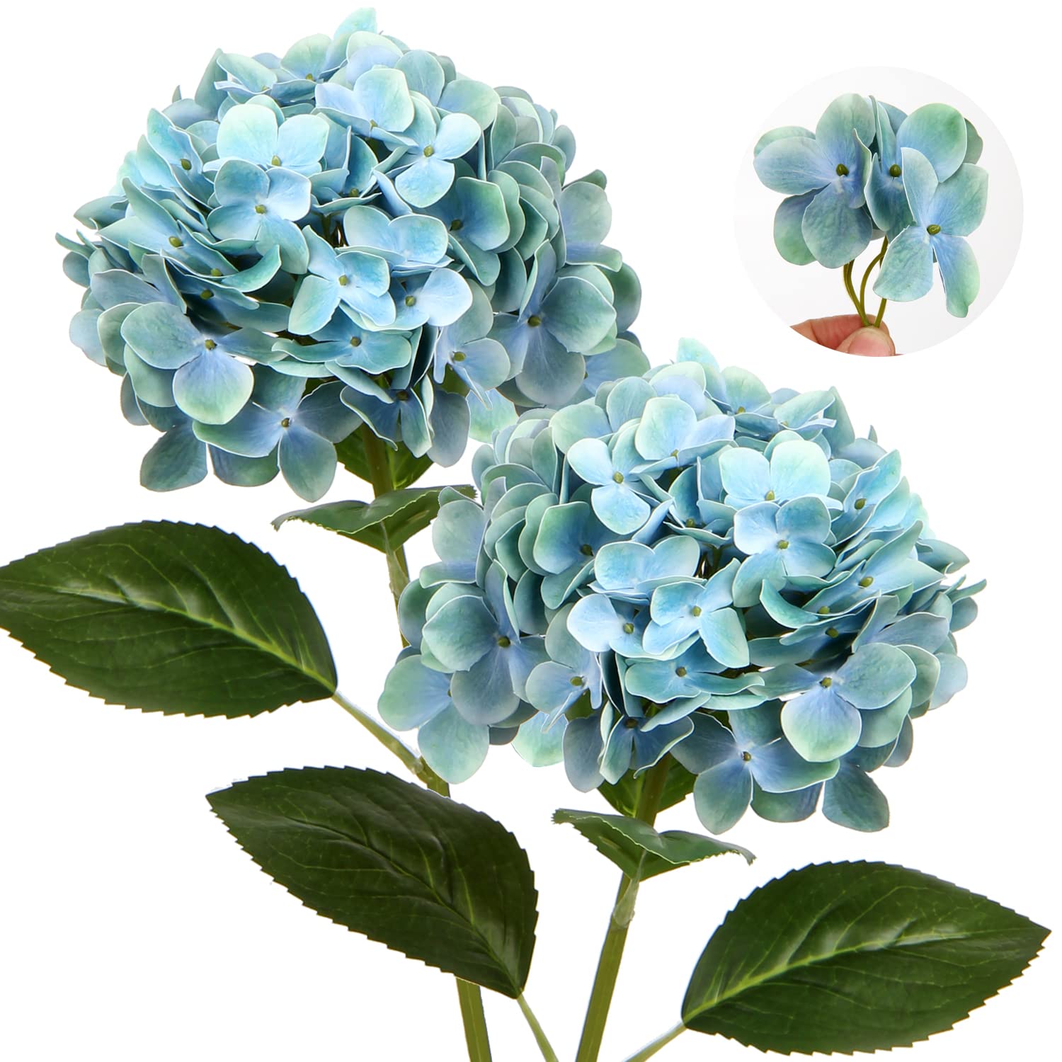 Oairse 2PCS Hydrangea Artificial Flowers Decorative Blue Fake Flowers Real-Touch Silk Hydrangea 63cm Long Stem for Home Hotel Office Wedding Decorations โ image 1