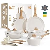Pots and Pans Set Non Stick, 16PCS Nonstick Cookware Set, White Induction Kitchen Cookware Set with Frying Pans Set, Saucepan