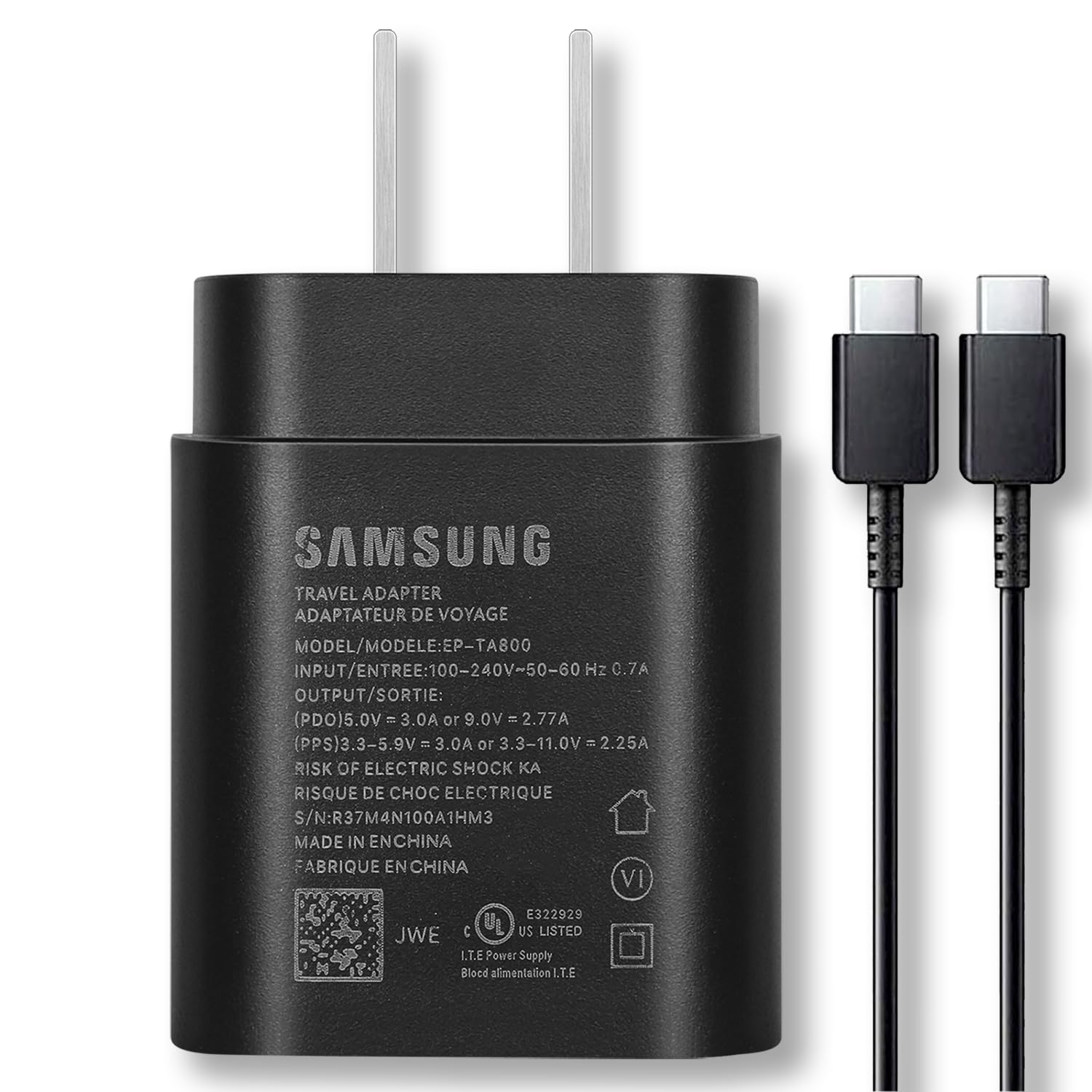 25W Fast Adaptive Charger for Galaxy S22 S23+ Ultra/S21/S21+/S21 Ultra/S20/S20+/S20 Ultra/Note 20/Note 20 Ultra/Note10/Note10+/Z Fold4/Z flip4 with 4FT (1.2M) Charging Cable - Black