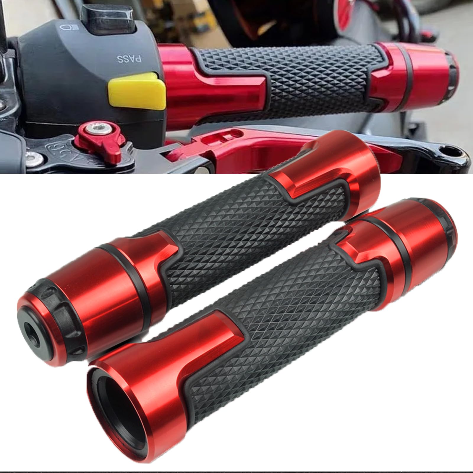YIEBA 7/8" 22mm Motorcycle Handlebar Grips Handlebars Compatible with Multistrada 950 950S 1200 1200S 1260 1260S V4 V4S V4S Sport 1260 Enduro (Red)