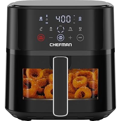 Chefman Air Fryer – 6 QT Compact Airfryer for Quick & Easy Meals, Features Hi-Fry Technology for Extra Crisp, Easy-View Window, Touch Controls with 4 Presets, Nonstick & Dishwasher Safe Basket - Black