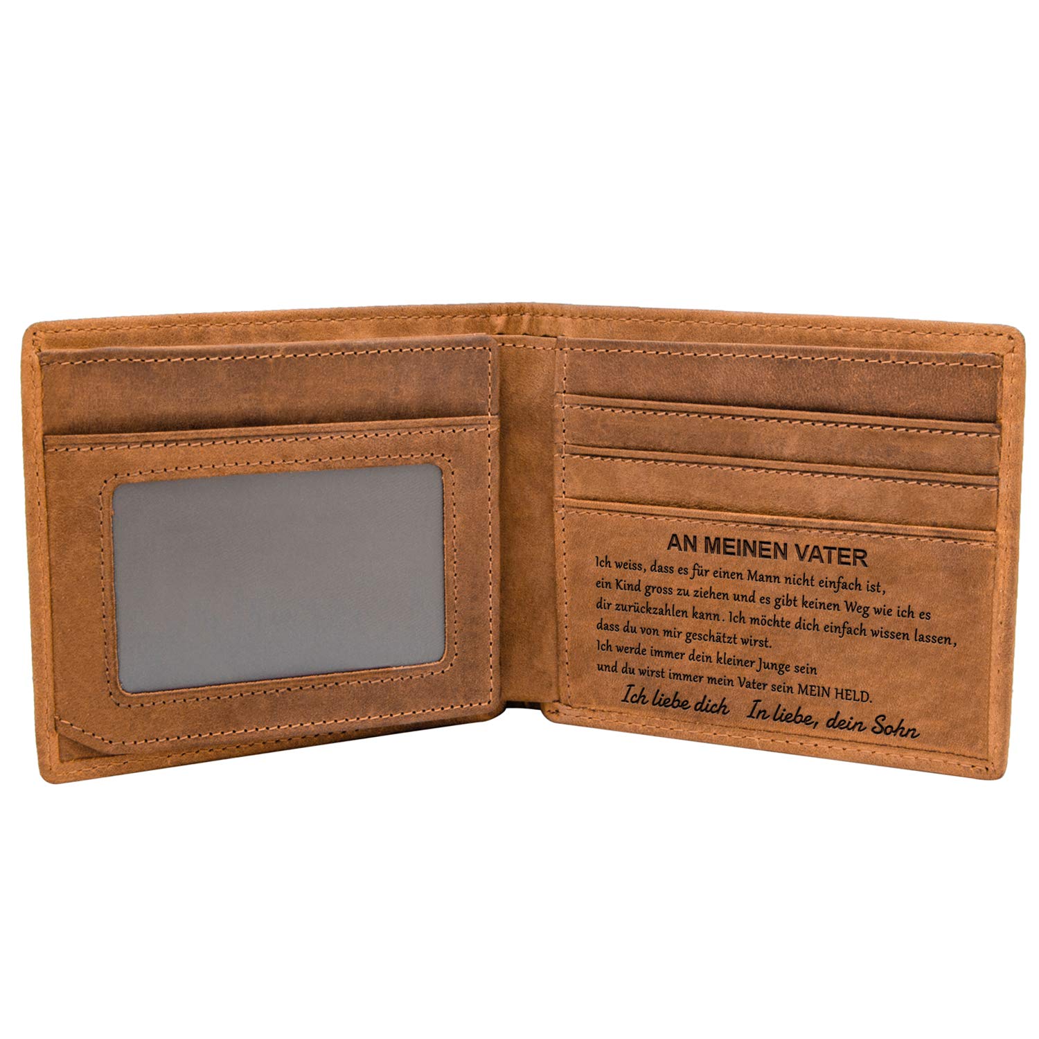 Kenon Custom RFID Blocking Bifold Stylish Wallet for Men Personalised Slim Credit Card Holder Handmade Valentine's Day, For dad from son, 3.77x4.72inches, 主义