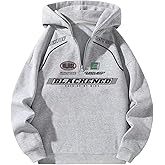 VIPWOLF Men's Quarter Zip Pullover Hoodie Letter Graphic Long Sleeve Preppy Sweatshirts Fall Clothes