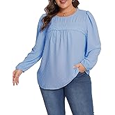Gocolloa Womens Plus Size Tops Lace Crochet Chiffon Blouses Long Sleeve Crew Neck Loose Dressy Casual Shirts(1X-4X)