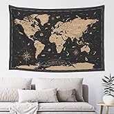 MOUNDHONG Retro World Map Black Tapestry Wall Hanging, Art Tapestry Retro Wall Art Large Wall Tapestries for Bedroom College Dorm Living Room Decor 40 x 60 in