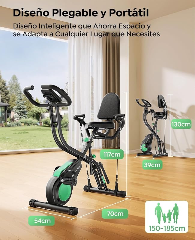 Bicicleta Estática 5 en 1 con App, Bici Estática Plegable para Casa y Espacios Reducidos, 16 Niveles Magnética Silenciosa, con Bandas de resistencia, Respaldo y Pulsómetro, Máx 140KG — foto 6 de 8