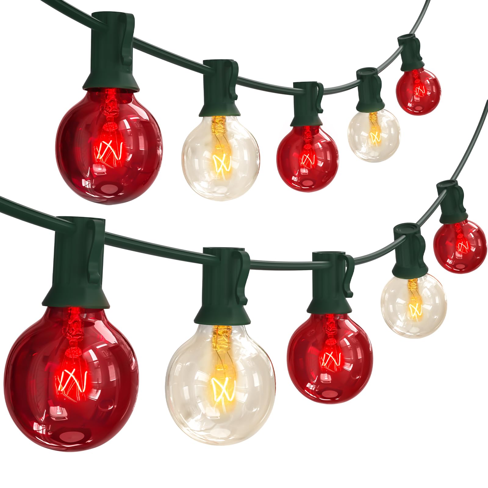 Photo 1 of SUNSGNE G40 Red and White Christmas Lights, 25FT Christmas Globe Lights with 25 Clear Red and White Round Bulbs for Outdoor Indoor Xmas Pergola Gazebo Patio Yard Decorations